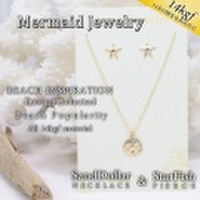 【MermaidJewelry】マーメイドジュエリー*ビーチガールにおすすめ♪14kgfスターフィッシュピアス＆サンドダラーチャームネックレスセット