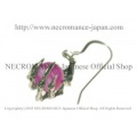 【ネクロマンス NECROMANCE】 ピンクアゲート ボーンハンドピアス Pink Agate Bone Hand Pierce ピンクめのう 骸骨 手