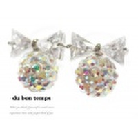 【メール便ＯＫ】ピアス リボン＆ラインストーンボールピアス レディース アクセサリー