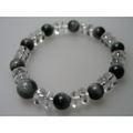 【男の腕輪シリーズ】グレー虎目石水晶平玉合玉ブレスレット