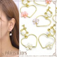 イヤリング ハート 花 フラワー フレーム パステル ゴールド ピンク ホワイト パープル ymgir