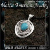 クリックポストのみ送料無料！ネイティブアメリカンスタイル　ターコイズ＆シルバー925　ペンダントトップTurquoise Sterling Silver Pendant Native American/Navajo Style JewelryWILD HEARTS Leather&Silver (ID 11k14)