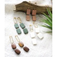 スクエアメタル×ウッドロングピアス・イヤリング/各4カラー