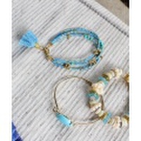 タッセル付き3連ビーズブレスレット 天然石/6カラー