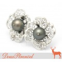 タヒチ ブラックパール ダイヤモンド イヤリング K18WG 11.8mm D:0.05 D:0.05 【黒真珠】【18金ホワイトゴールド】【レディース】【女性用】