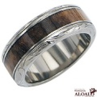 ハワイアンジュエリー alamea コアウッドチタンイングレーブリング