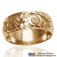 ハワイアンジュエリー オーダーメイド 1.5mm厚 幅8mm 14金 イエローゴールド バレルリング