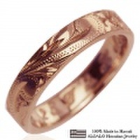 ハワイアンジュエリー オーダーメイド お手軽な1.0mm厚 幅4mm 14金 ピンクゴールド フラットリング