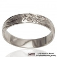 ハワイアンジュエリー オーダーメイド お手軽な1.25mm厚 幅4mm 14金ホワイトゴールド バレルリング