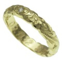 ハワイアンジュエリー オーダーメイド 重厚な立体感2mm厚 幅4mm 14金グリーンゴールド ダイヤモンドバレルリング