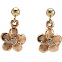 ハワイアンジュエリー14kゴールドミニプルメリアダイヤモンドピアス