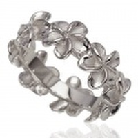 ハワイアンジュエリー　ホワイトゴールドコーティング　8ｍｍ　オールプルメリアリング