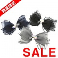 ビジュー＆パールとオーガンジーリボンのヘアクリップ・ヘアアクセ・コスプレ,結婚,ティアラ,髪飾り,ハロウィン,プリンセス