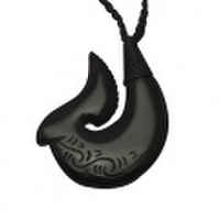 ボーンカーヴィング 本格ポリネシアン 手彫りのボーンアクセサリー フィッシュフック オニキス 黒曜石