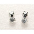 羽が生えたK14WG(ホワイトゴールド)キュービック/CZピアス [y060056]