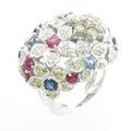 750WG フラワー カラーストーンリング