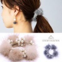 シュシュ　パール　ファー　ミンク　ヘアアクセサリー　ヘアゴム　大人可愛い　シンプル　ヘアゴム　ゴム　ヘアアクセ　シンプル　デイリー　オフィス　エレガント　ピンク　上品　トレンド　ヘアゴム　ヘアアクセ　ホワイト　ネイビー　ブラック　シルバー　上品
