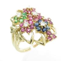 K18YG フラワー カラーストーンリング